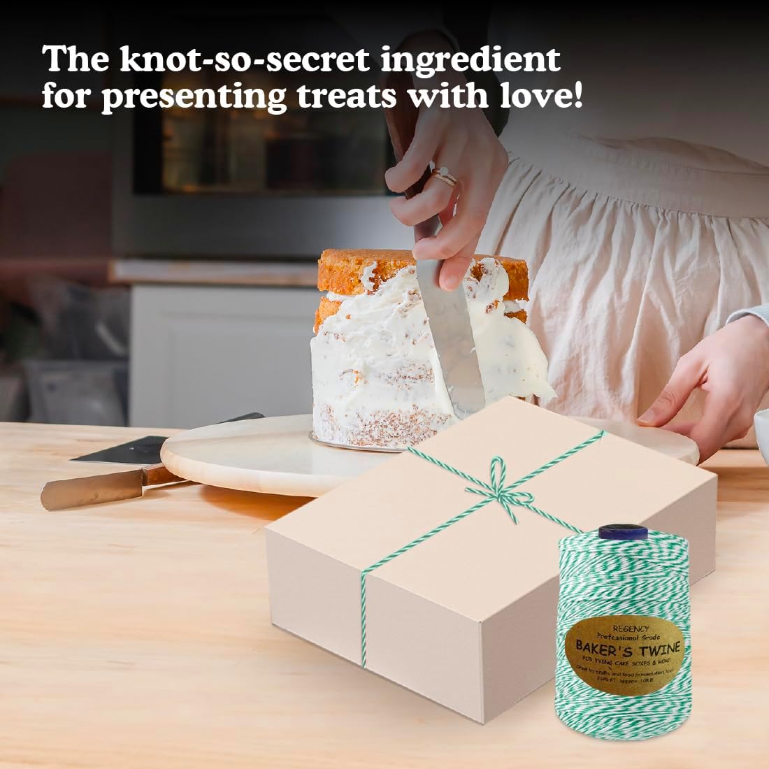 Regency Wraps Baker's Twine Cone, 2300 ft. Colorful String, Cord for Tying Pastry Boxes, Wrapping Baked Goods, Gifts and DIY Crafts, Pack of 1, Green/White