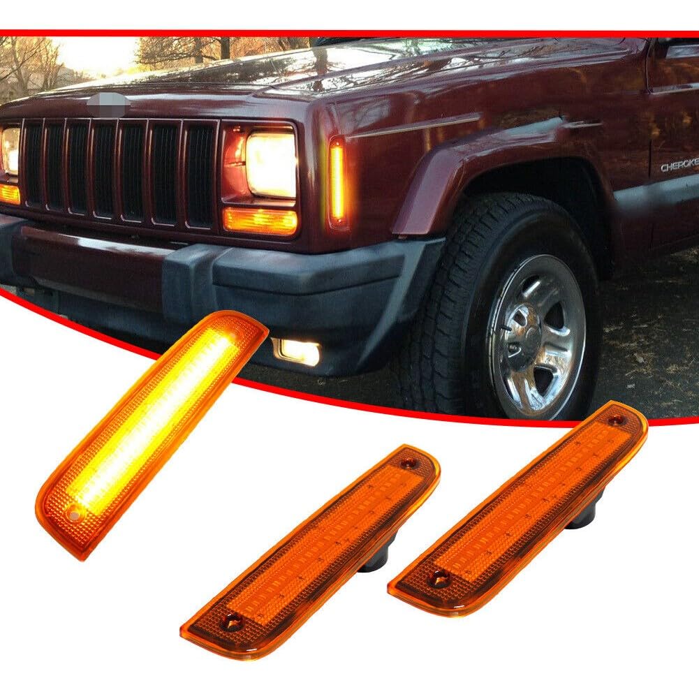 LDAUTOPS 2X Amber Front Side Corner Parking Marker Lights Black ABS Housing Bulbs for Jeep for Cherokee SE/Sport 1997-2001 & Classic/Limited 1998-2001 W5W (168)-Bulb Shape Code Smooth 12 V