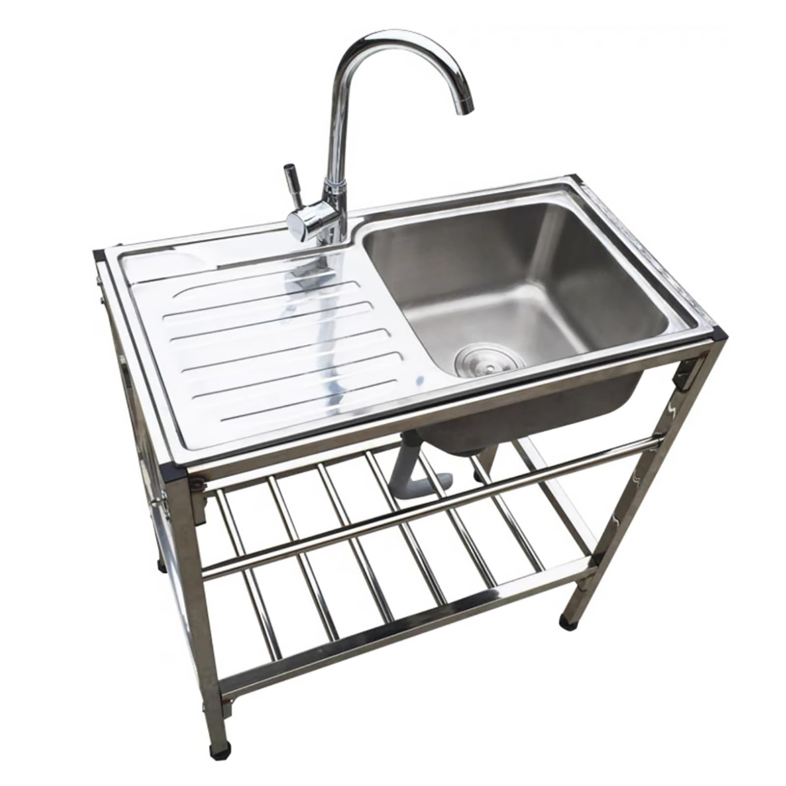 SDdPulse Stainless Steel Utility Sink with Drainer Tap Commercial and Freestanding Storage Shelves, Easy Clean, Ideal for Kitchen, Garage, Basement, Outdoors and Me