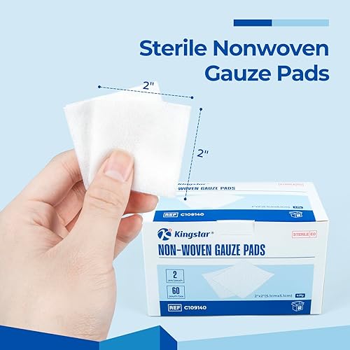Miniatura 2 de Almohadillas de gasa no tejidas estériles, vendaje de heridas de 2 x 2 pulgadas, 60 paquetes 120 almohadillas de esponja suave superior, compresas