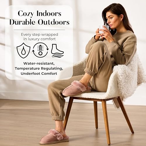 Miniatura 10 de Fireside by Dearfoams Women's Fireside Sydney Shearling Fur IndoorOutdoor Scuff Slipper With Wide Widths