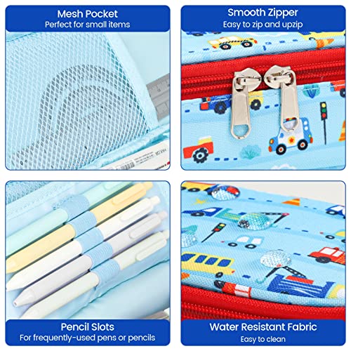 Image of Cambond Cute Pencil Case for Boys - Big Capacity Pencil Case for Kids, Large Storage Pencil Pouch for School, Pencil Cases Only, Blue Cars