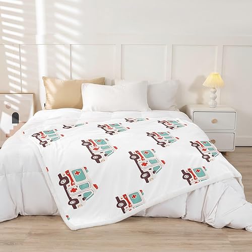 Miniatura 2 de Feelyou Manta de sherpa de ambulancia de dibujos animados para automóvil, manta de forro polar para decoración de automóvil, manta de microfibra de