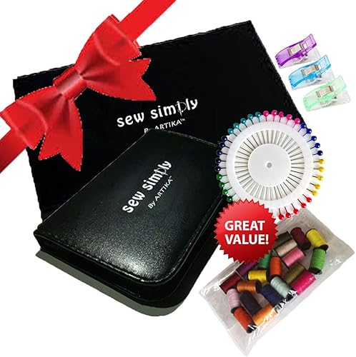 Miniatura 15 de ARTIKA Kit de costura para adultos y niños (94 piezas) – Pequeño juego para principiantes con hilo multicolor, agujas, tijeras, dedal y clips – Kits