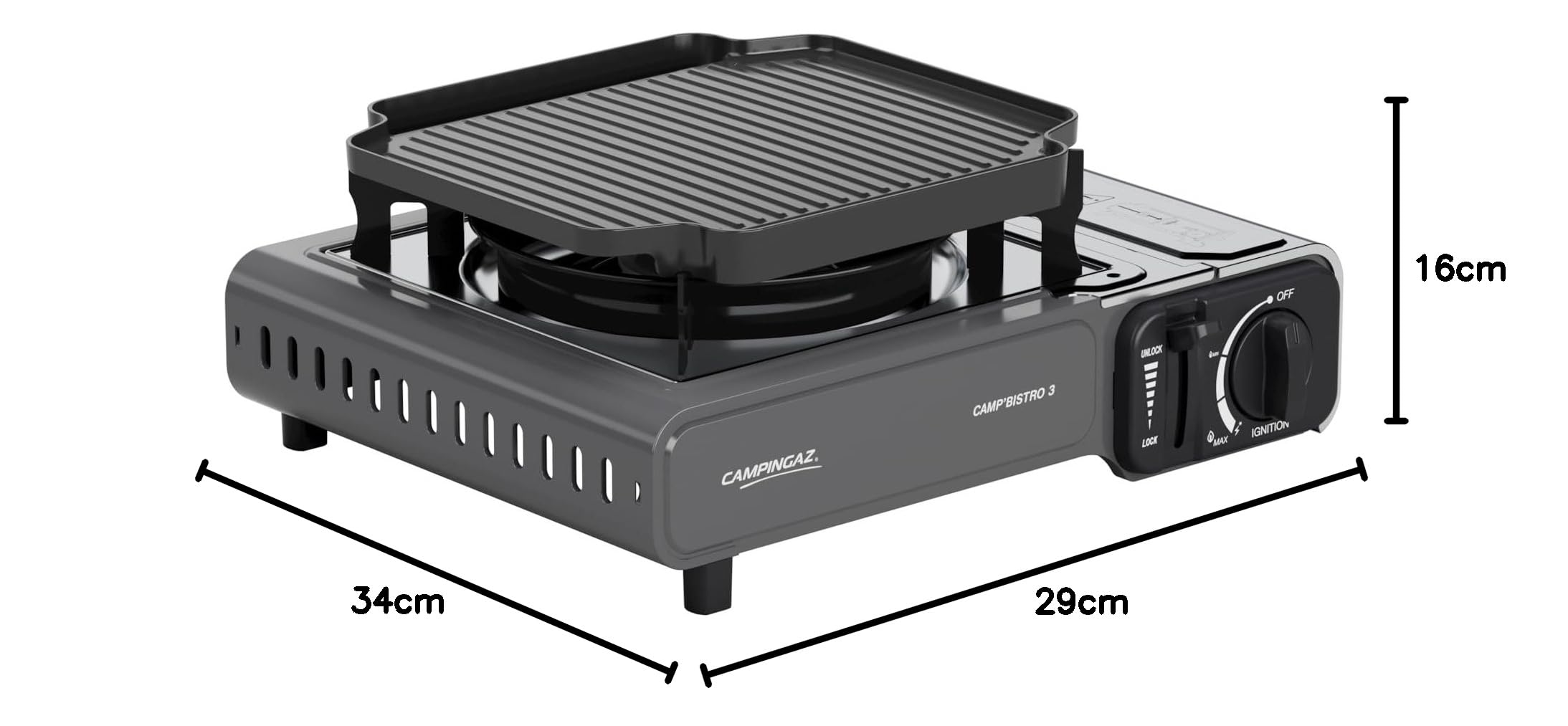 Campingaz Camp Bistro 3 Fornelli Piastra Combo | Fornello da campeggio a 1 bruciatore | 2200 Watt | Cucina da esterno compatta e portatile | Include custodia per un facile trasporto | Nero