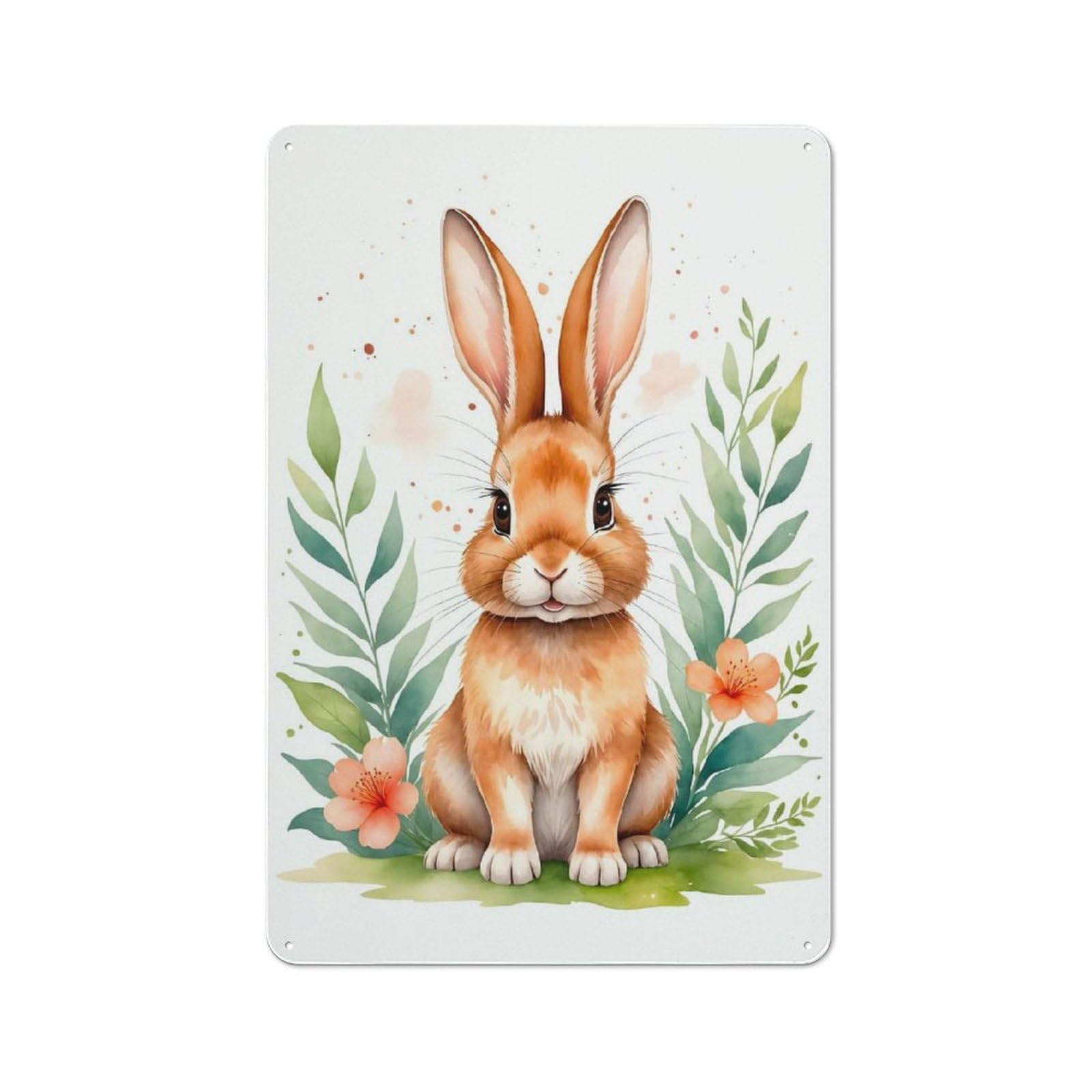 Cute Watercolor Bunny Tin Wall Plaque 30x20cm, Barn Style Rustic Kitchen Decor for Farmhouse Kitchen, Pantry Or Dining Area