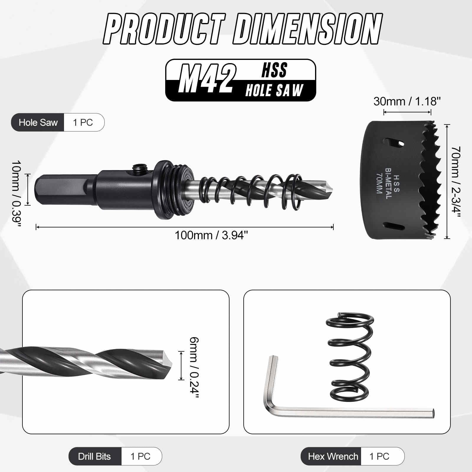 CoCud 2-3/4"(70mm) Hole Saw, M42 Bi-Metal Hex Shank Hole Cutters Drill Bit with Spring - Image 2