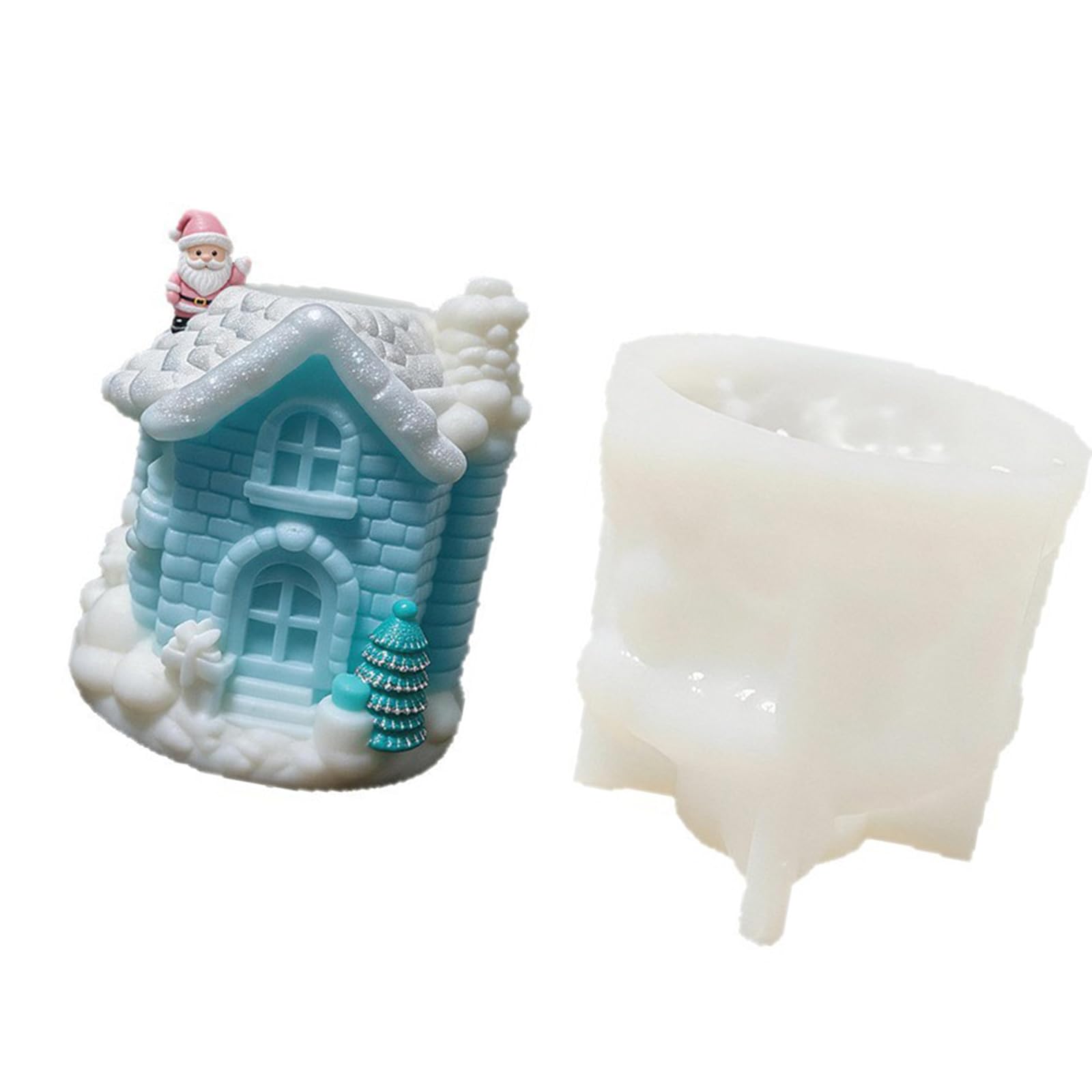 carotoe Christmas Mold for, Silicone House Shaped Mold for Holiday Projects, Snow House Design with Santa Tree Detail Single