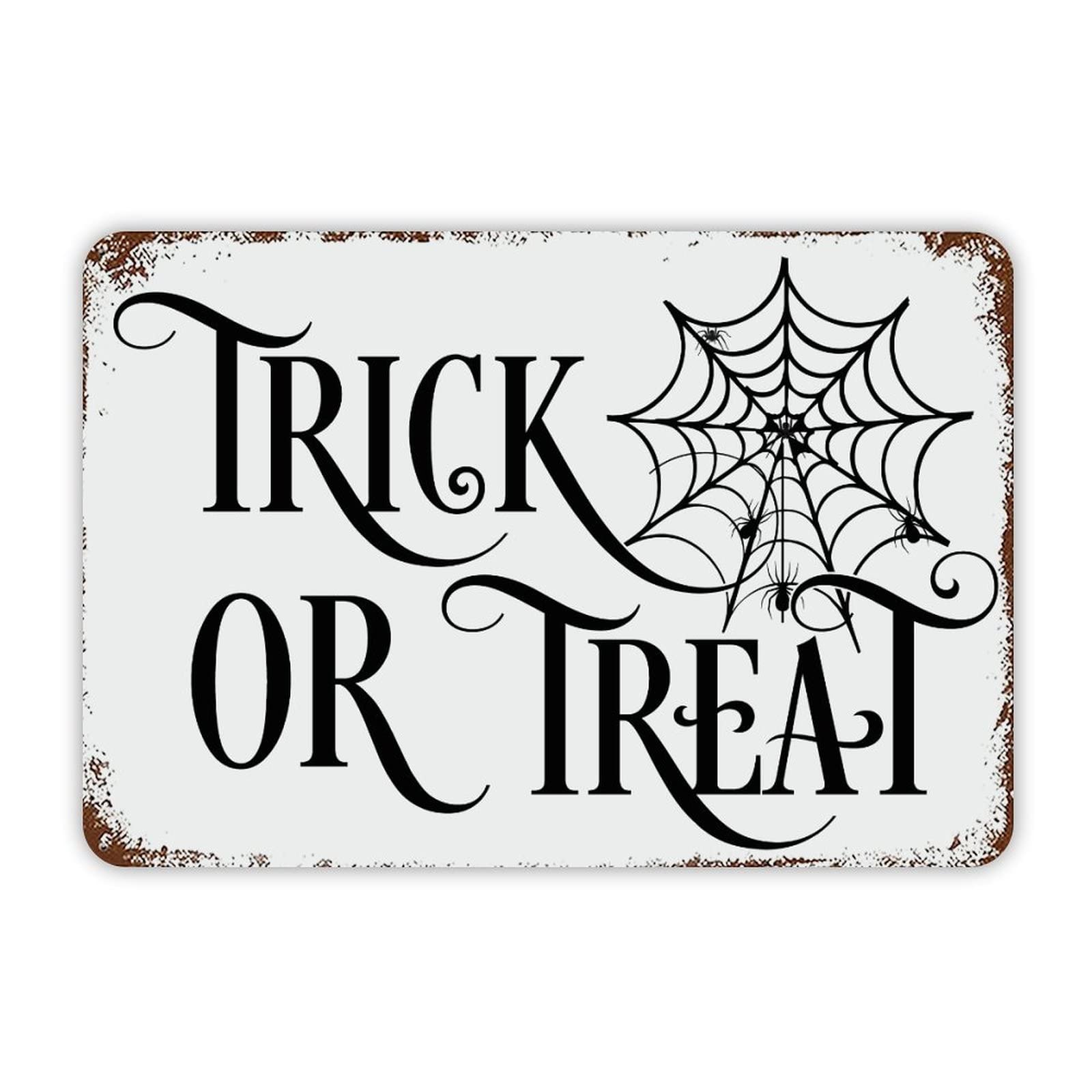 ENEDNATE Halloween Metal Sign,Trick Or Treat Aluminum Tin Sign 8x12 Inch Waterproof Vintage Metal Sign for School Office Classroom Gate Garage Garden Home Wall Decoration Housewarming Gifts