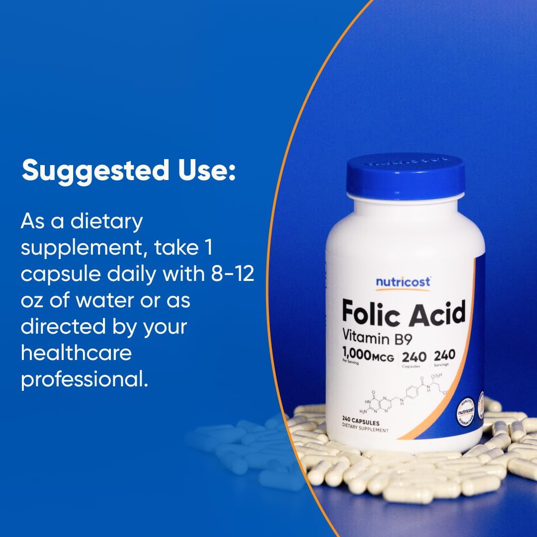Nutricost Folic Acid (Vitamin B9) 1000 mcg, 240 Capsules - Image 7