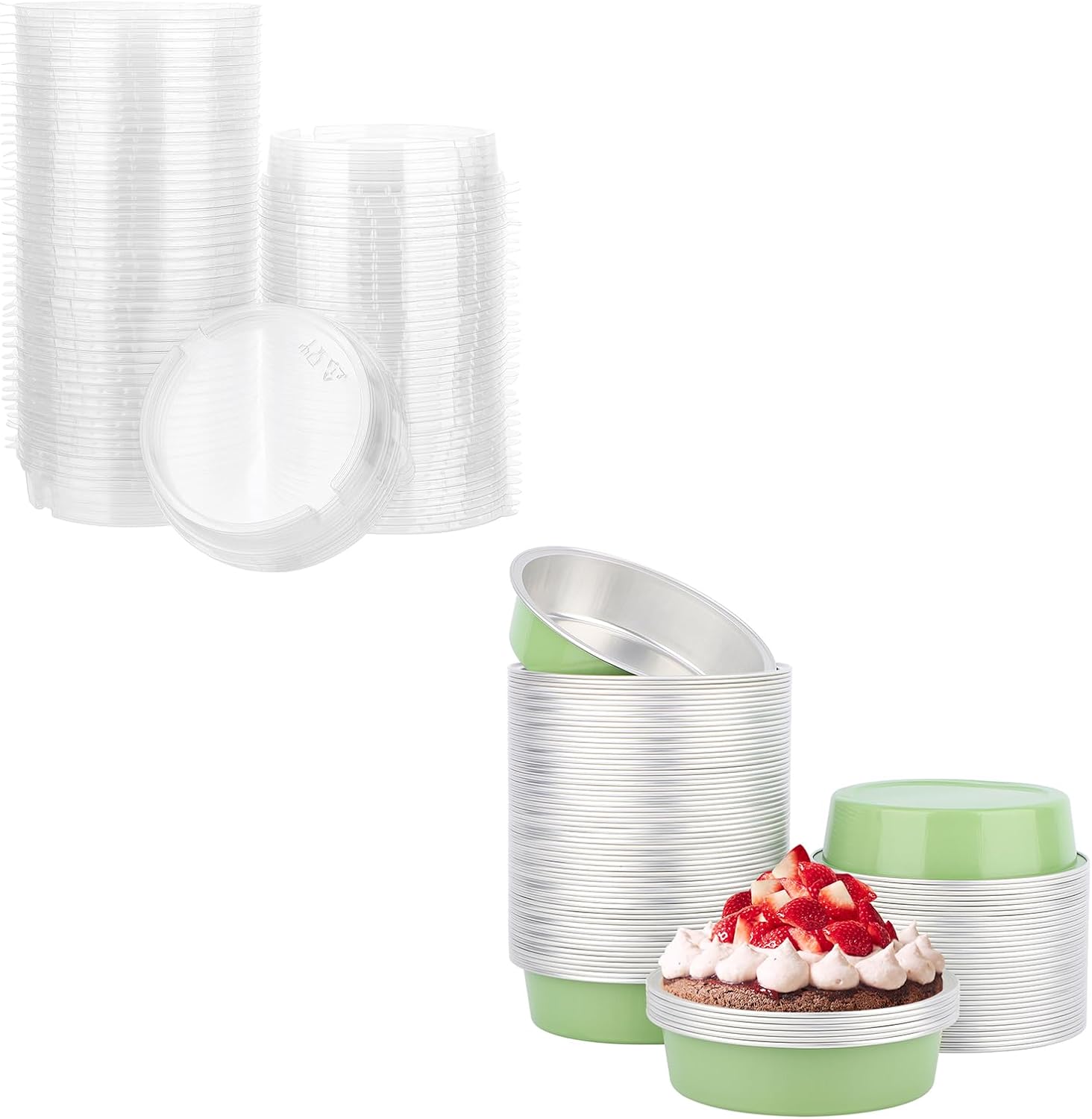Beasea 7.3oz 215ml 100 Pack Aluminum Cups Pea Green and 100pcs 4.7inch Plastic Lids Bundle