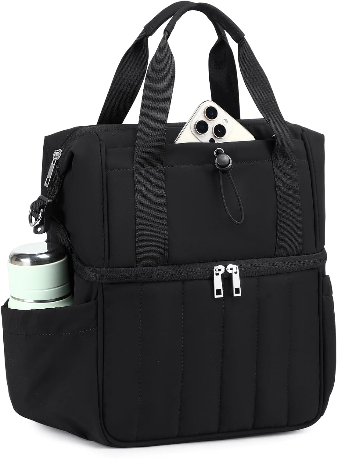 LOIDOU Insulated Lunch Bag for Women Men, Double Layer Leakproof Lunch Box, Quilted Reusable Lunch Tote Bags Large Capacity Work Lunchbox for Adult, Office, Nurse, Teacher