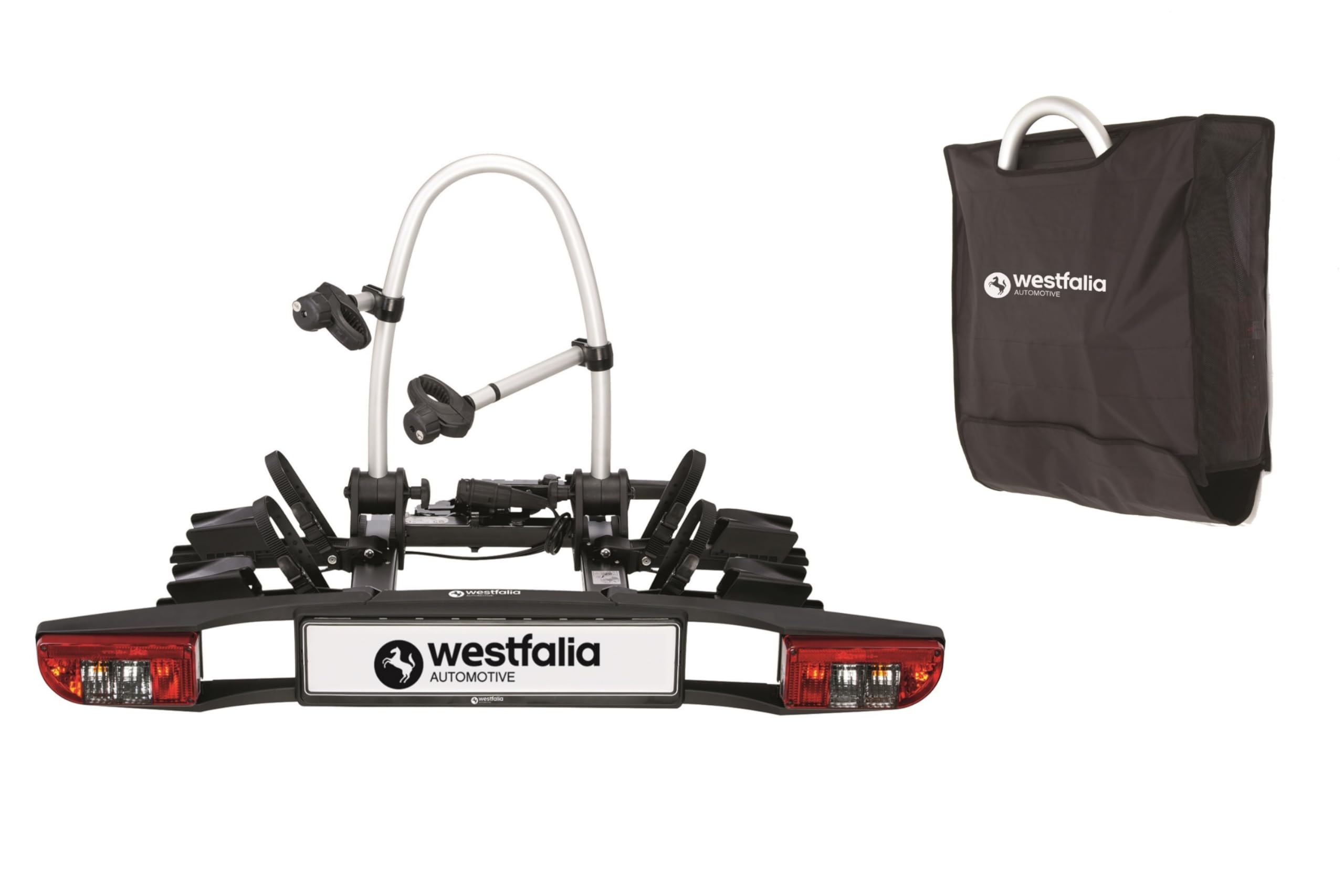 Westfalia BC 60 Fahrradträger für die Anhängerkupplung - inklusiv Tasche | Kupplungsträger für 2 Fahrräder | E-Bike geeignet
