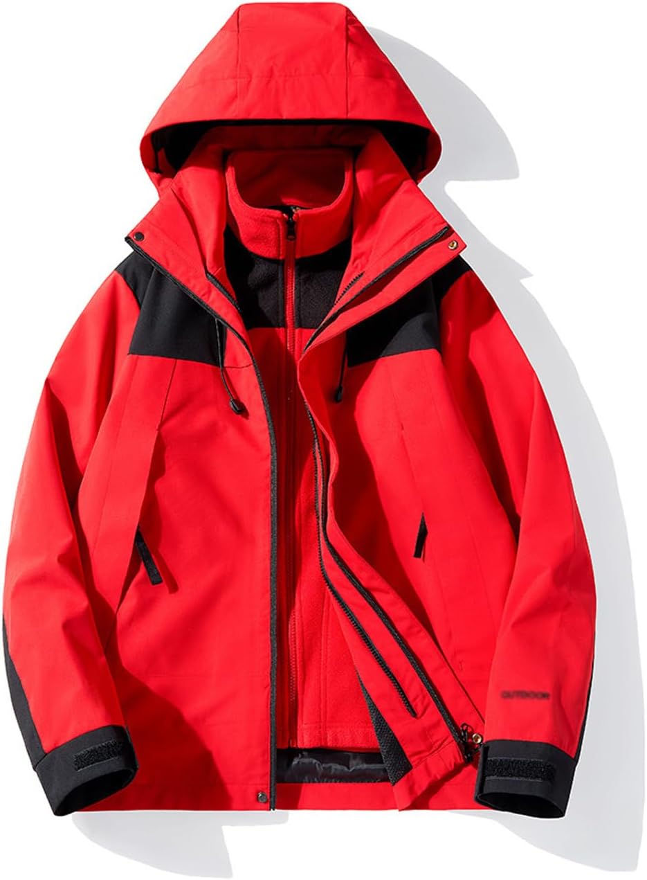 ZGZZ7 Men's Winter Outdoor 3 in 1 Warm Detachable Snowboard Coats Athletic Thermal Hooded Skiing Jackets