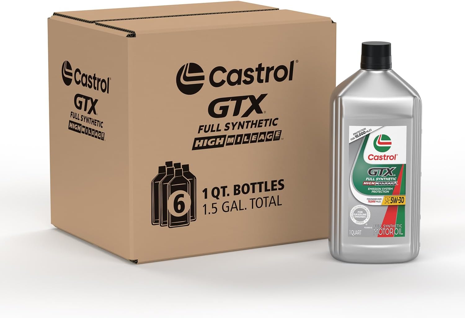 Castrol GTX Full Synthetic High Mileage 5W-30 Motor Oil, 1 Quart, Pack of 6