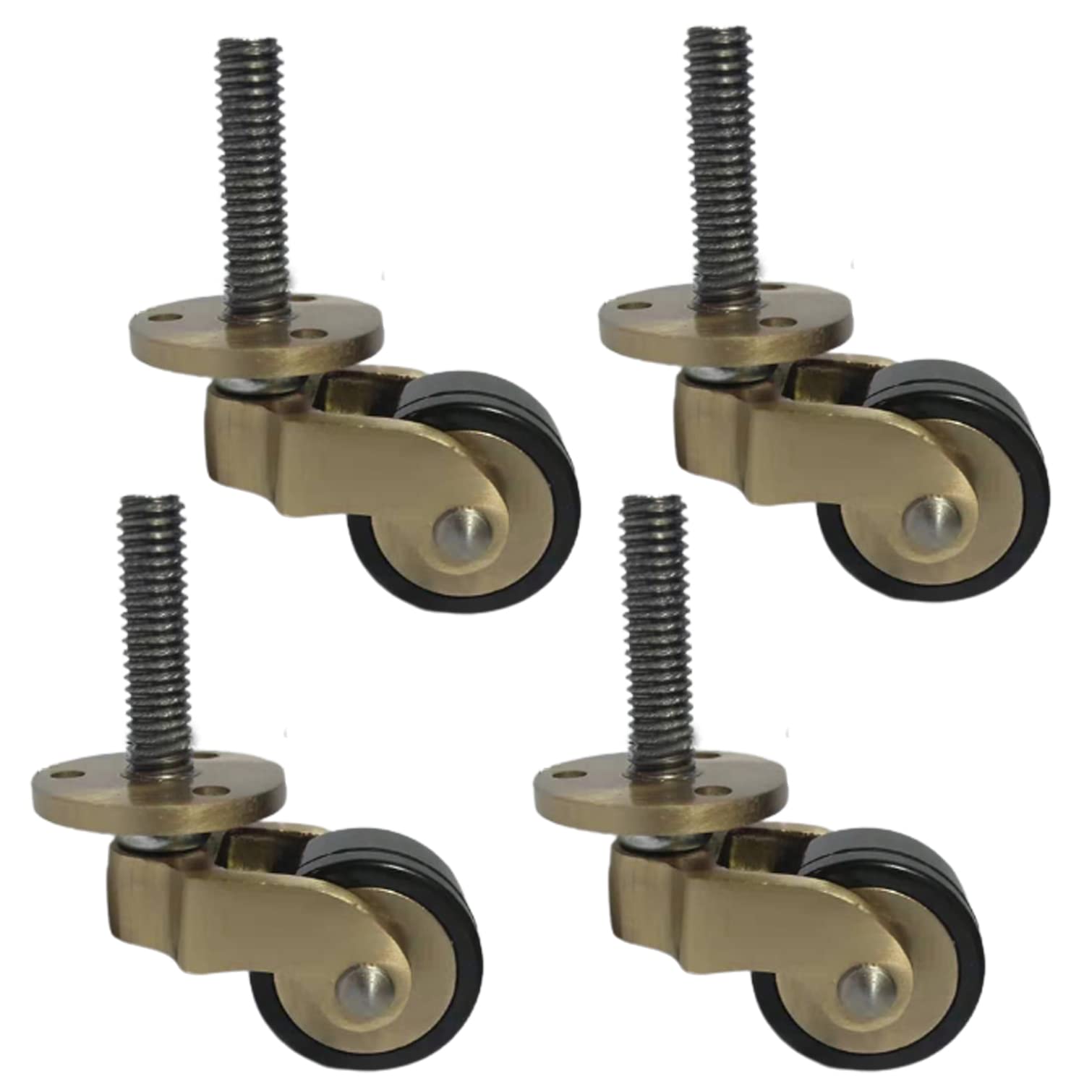 Nianxinn E Small Antiqu Swivel Castor Wheels,Solid Polished Brass Furnitur Casters,360° Rotation Rubber Wheels,With Screws,Replacement For Furnitur,Sofa,Chair,Cabinet,Load 150Kg,Set Of 4 (E)