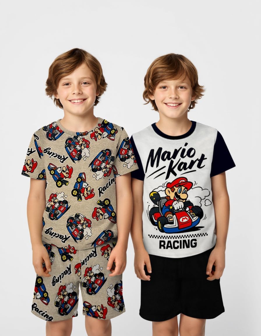 Super Mario Boys Pajama Set - 4 Piece Short Sleeve & Shorts Pajama Set - 100% Cotton Snug Fit Kids Pjs - Boys Summer Pajamas - Image 2