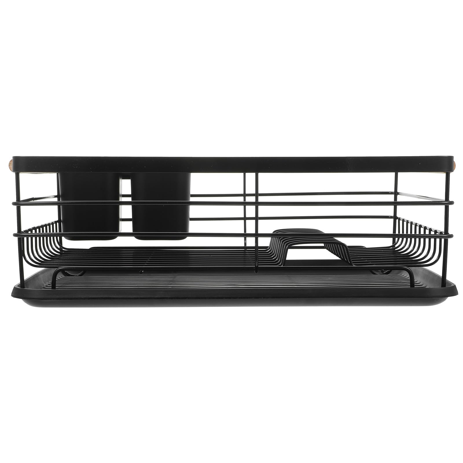 TOYANDONA Escurridor Bandeja de Drenaje de Hierro Negro Gran Capacidad de Platos y Soporte para Cubiertos, Diseño Multifuncional para Encimera de Cocina