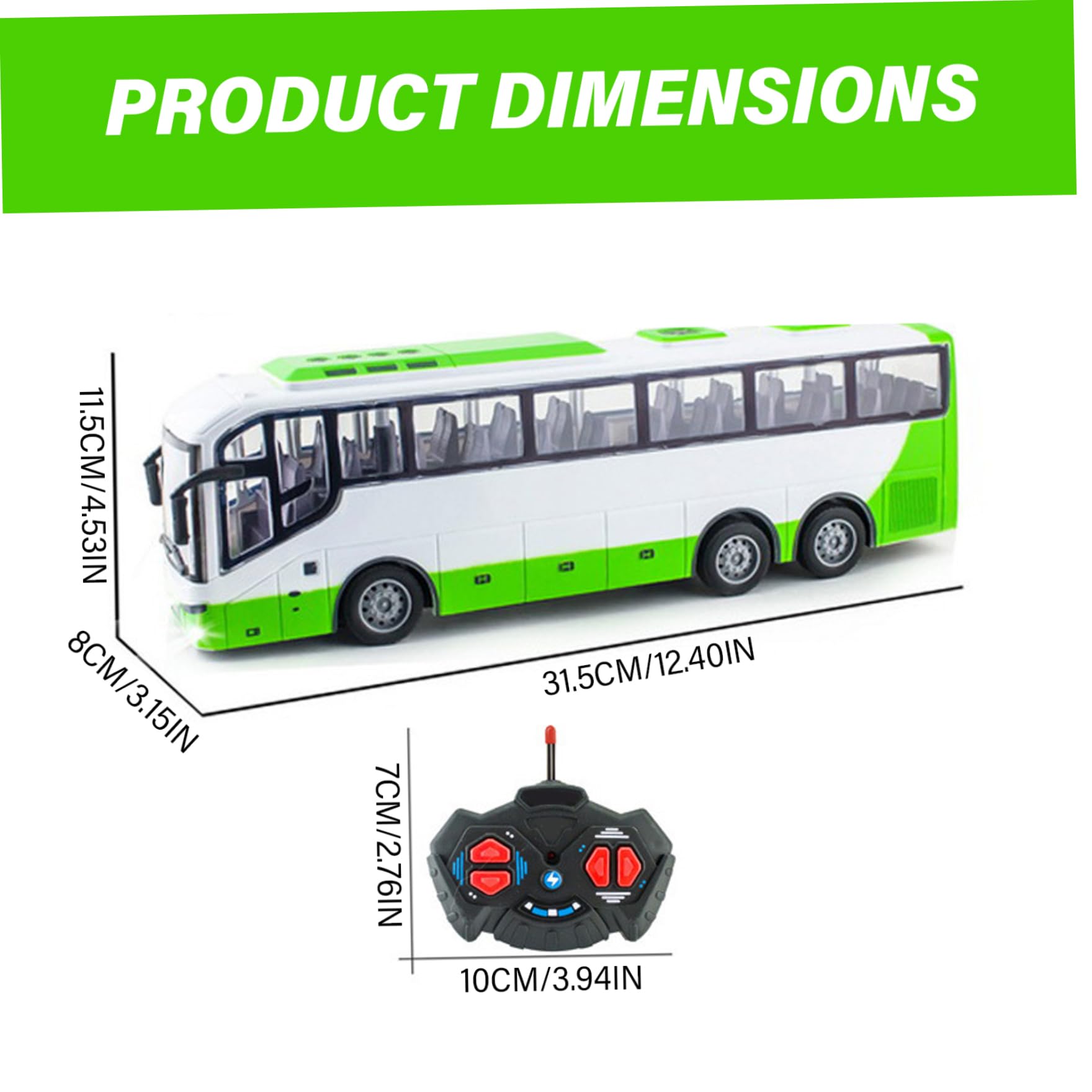 Bus jouet, jouet de bus électrique sans fil de 12, 4 x 3, 2 x 4, 5 pouces, simulateur tourisme réaliste à l'échelle 1:30, télécommande amusante, créatif pour garçons et filles, sans batterie, vert