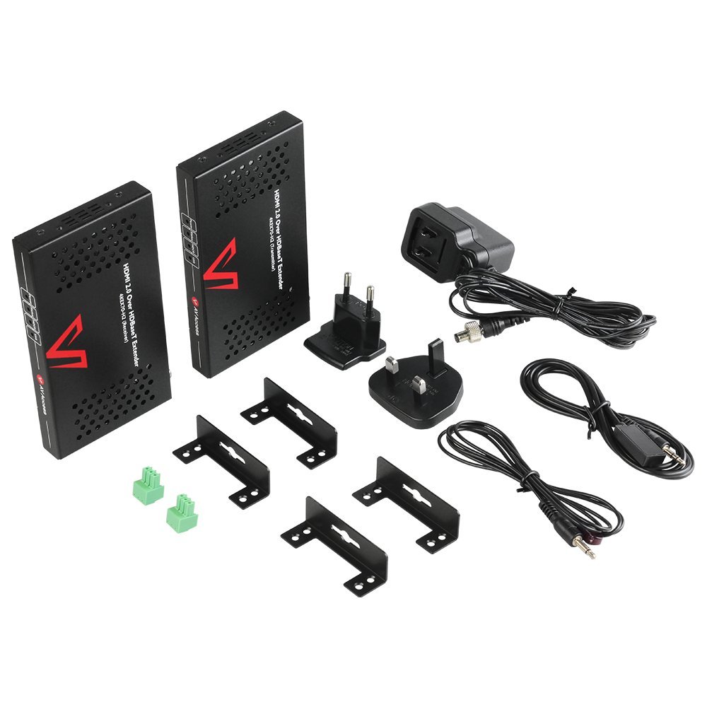 AV Access 4K HDMI Extender (HDBaseT) bis 70m, Ultra HD 4K60Hz mit HDR10 und 3D Effekt, EDID Verwaltung, HDCP 2.2, HDMI 2.0, 2-Wege PoE, IR und RS232, Kein Latenz über Cat5e/6a/7