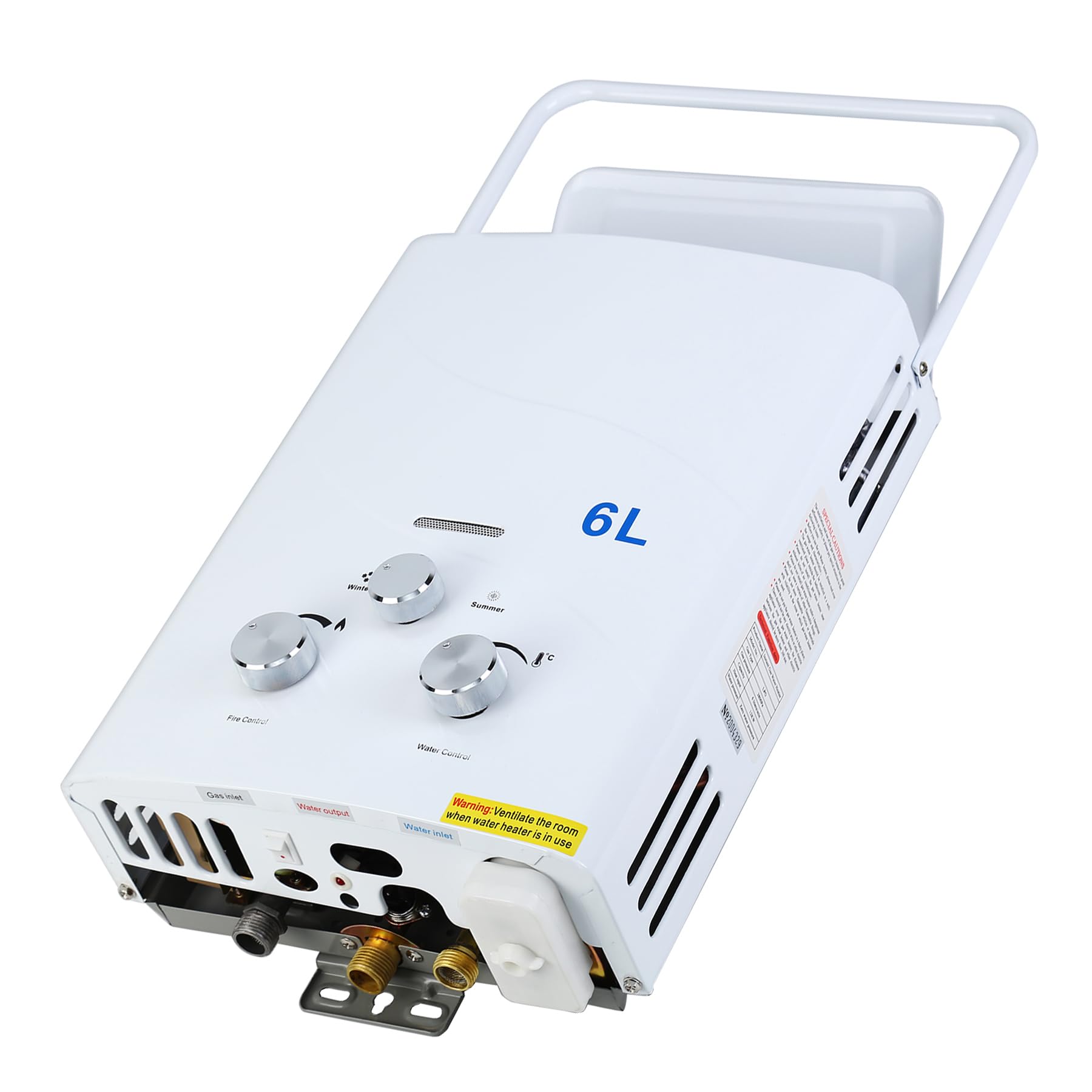 Chauffe-eau au propane portable, chauffe-eau sans réservoir, chauffe-eau à gaz à la demande pour camping RV, protection contre la surchauffe (6L Propane Blanc)