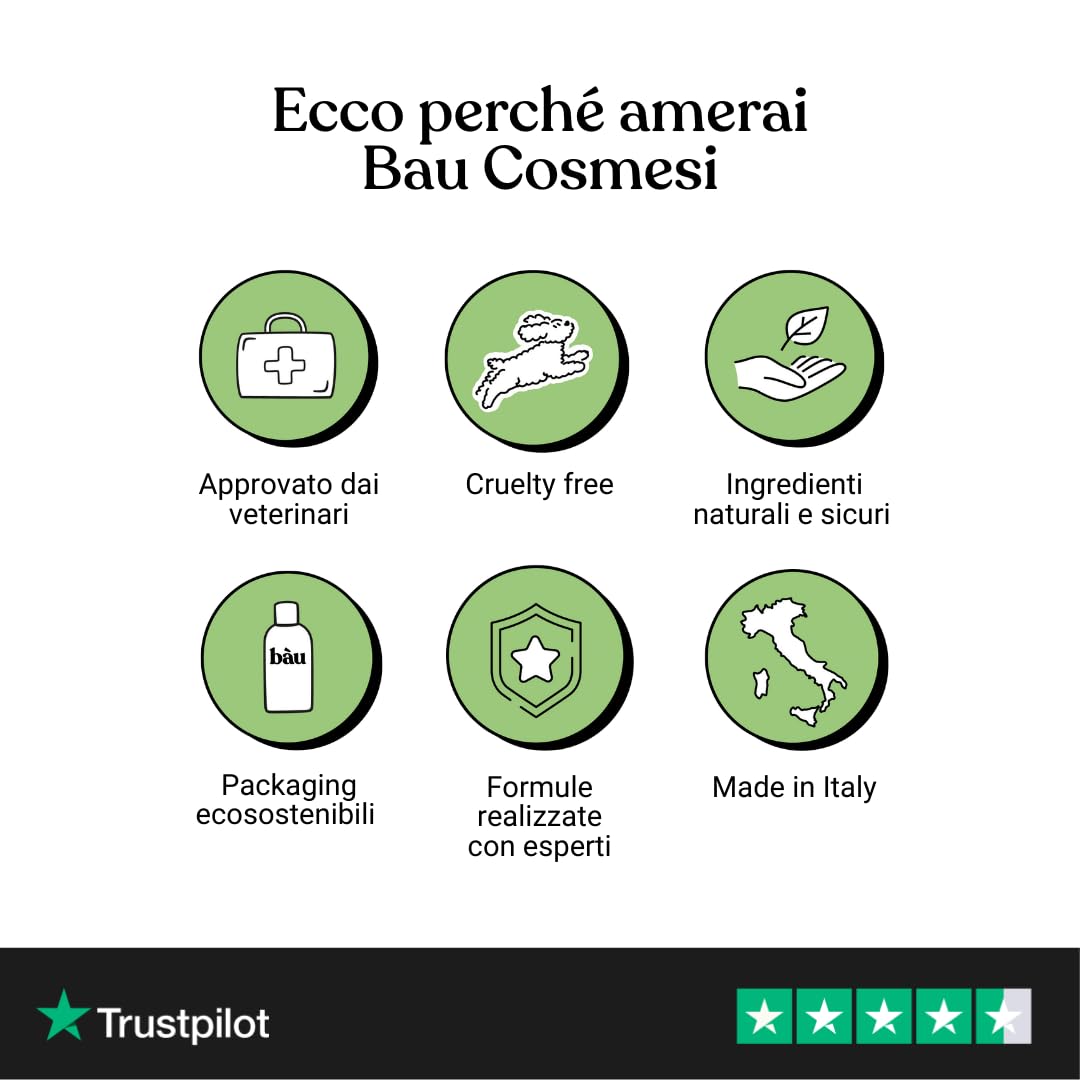 Bau Rimedio Dermatite Cane Anti-Prurito Allergie Stagionali, Alleviano il Prurito Cane, Ingredienti Naturali per la Salute della Pelle del Cane, Ideale per Cani con Pelle Arrossata -60cps
