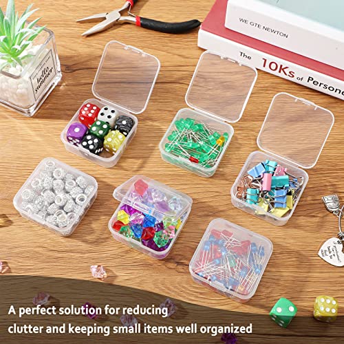 Image of SATINIOR 300 Packs Clear Small Plastic Containers Transparent Storage Box with Hinged Lid in Bulk for Jewelry Hardware Crafts Small Items (2.12 x 2.12 x 0.8 Inches)
