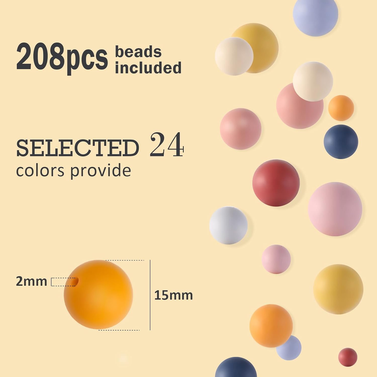 CCINPPY 220pcs Silicone Beads, Multicolor 15mm Silicone Beads for Jewelry Keychain Making, Bracelet Making Kit for Women