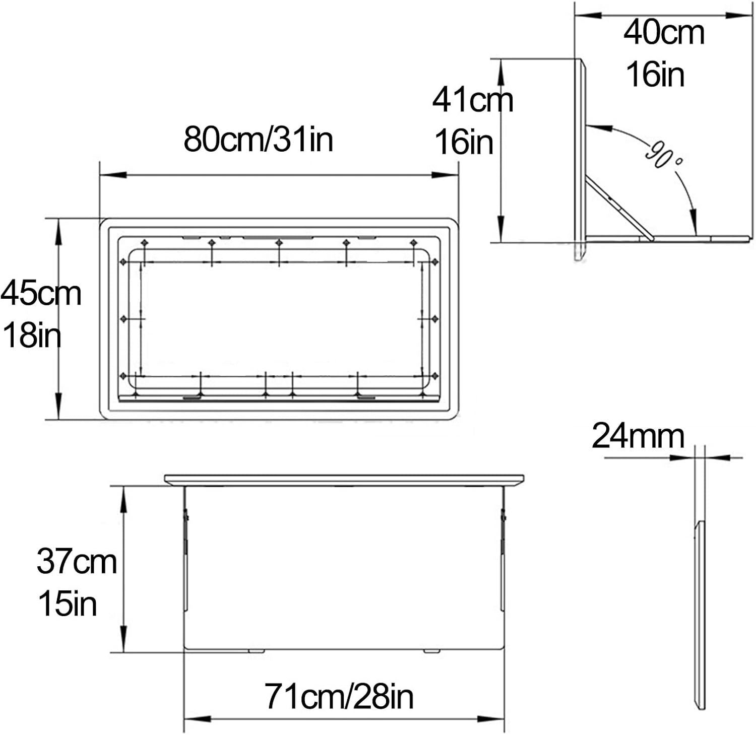 Folding RV Dinette Tables, 31x18in RV Table Wall Mount, ABS Material Lockable for Trucks Campervans Trailers Motorhomes(White)