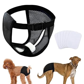 Qpets® 1 Pcs Pet Use Breathable Reusable Female Dog Diapers with 3 Absorbption Cotton Pad Comfort Reusable Doggy Diapers for Female Dog, Puppy(L,Recommended Waist 15.7''-19.2'')