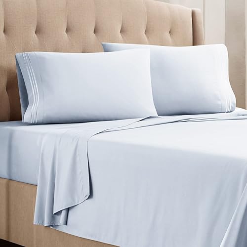 Empyrean Bedding - Juego de sábanas de 6 piezas con correas ajustadas para mayor duración y resistencia, 110 GSM, tejido suave, Microfibra, Azul