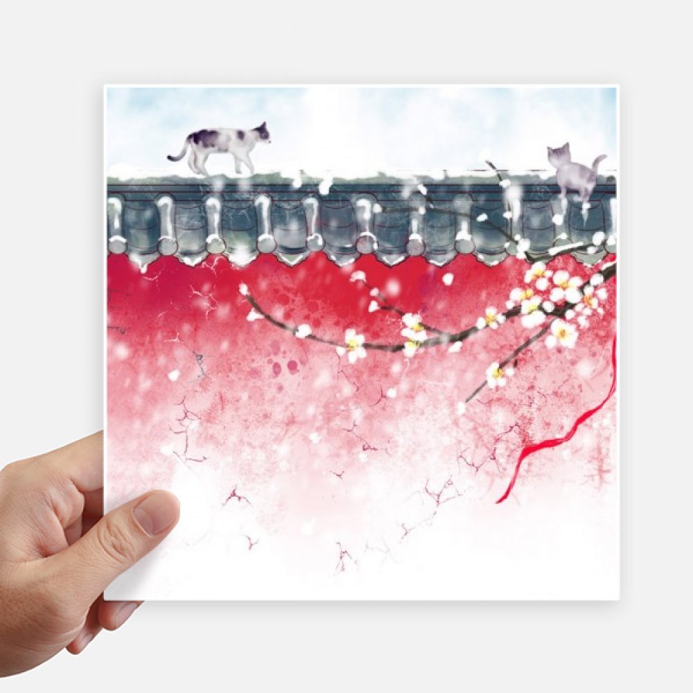 Autocollant carré de 20 cm aquarelle chinoise pour décoration de valise et mur x4