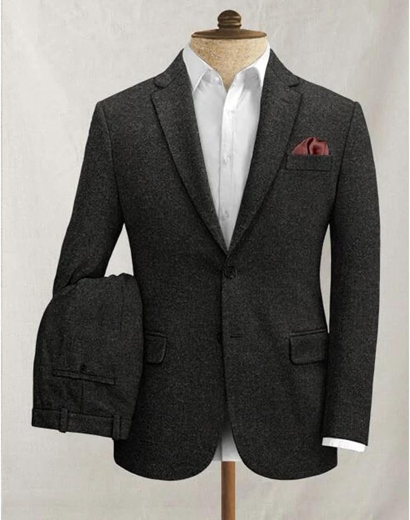 Premium Dark Gray Slim Fit Suit Jacket Prom Wedding Groom Tweed Wool Suits Blazer Coat