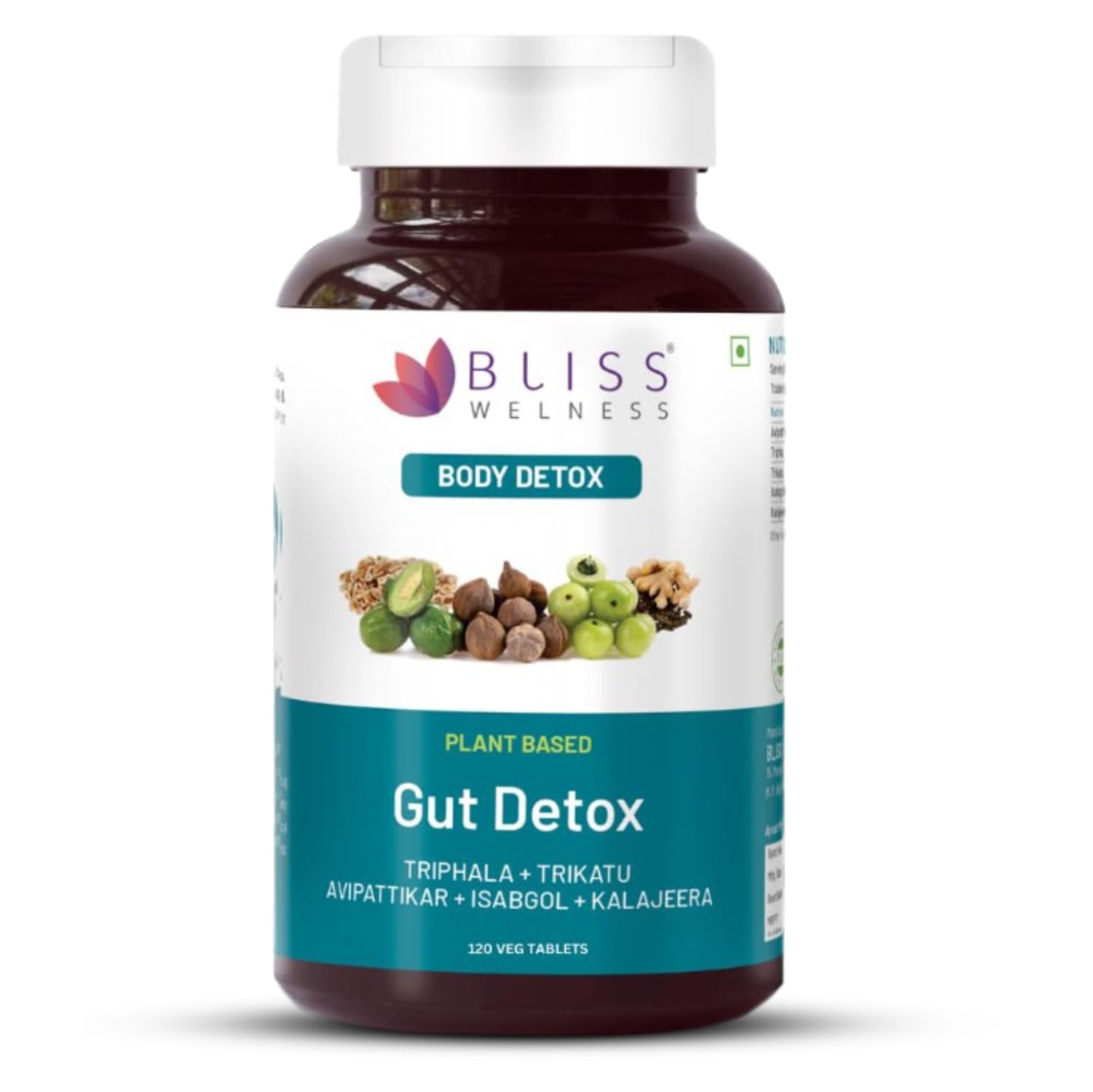 Bliss Welness Gut Detox | Trikatu Isabgol Triphala Avipattikar Kalajeera | Health Cleanse Purify | Stomach Cleanse Purify Digestion Metabolism Toxin Removal Acidity Gas Control Supplement - 120 Vegetarian Tablets