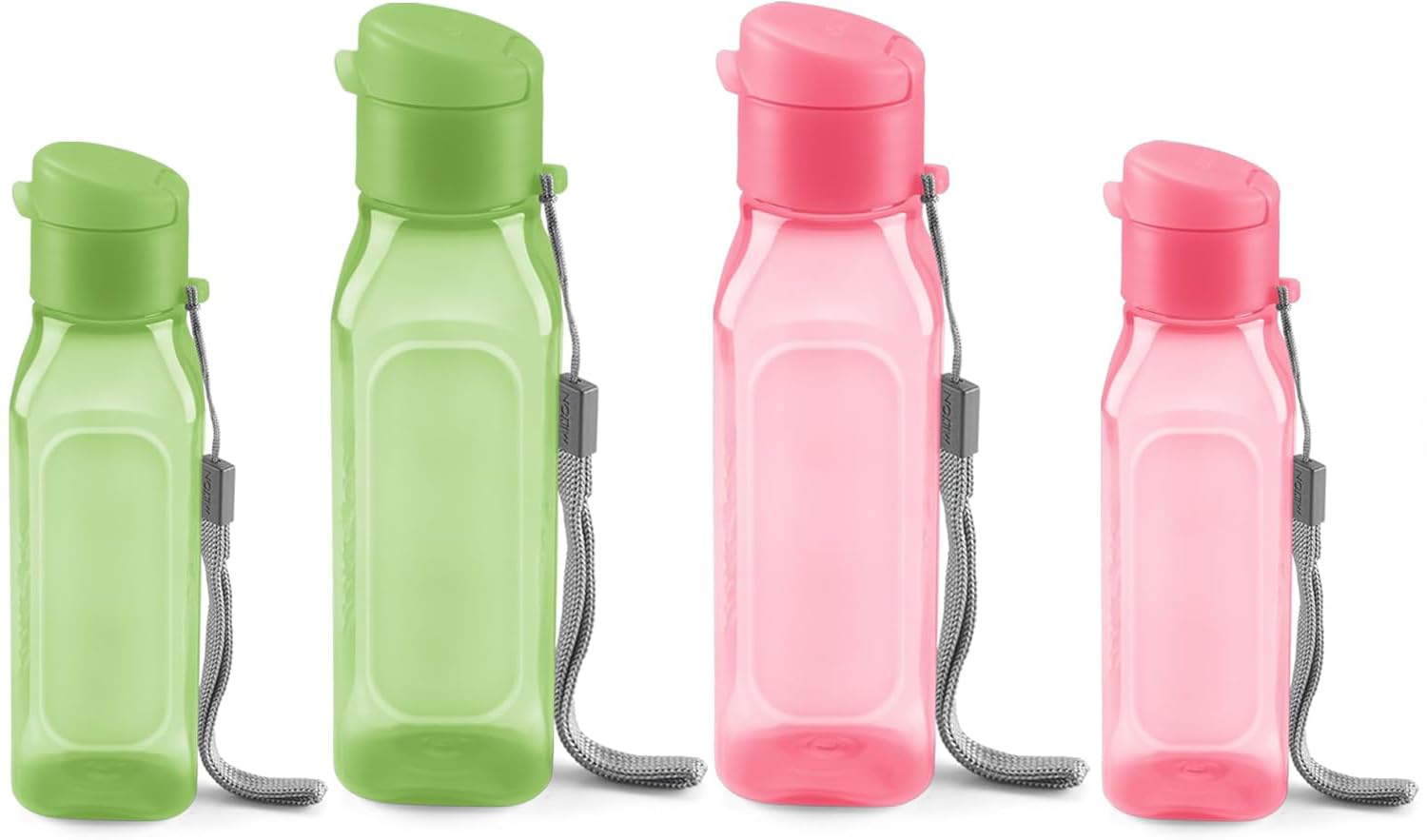 MILTON Bulk Water Bottles Set of 4 – 10 and 17oz Multicolor Bottles for Kids and Adults – Leak Proof with Carry Strap – Square Reusable Bottles for Juice, Drinks BPA-Free Dishwasher-Safe — image 1