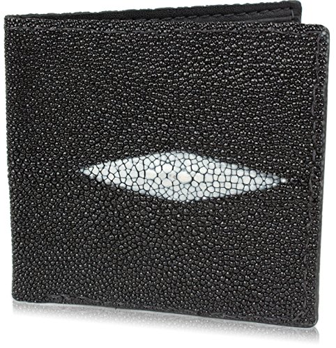 Yoder Leather Company Genuine Stingray Skin Jumbo Hipster Leather Wallet, 12 Card Slots, Oversized Square Wallet, Black
