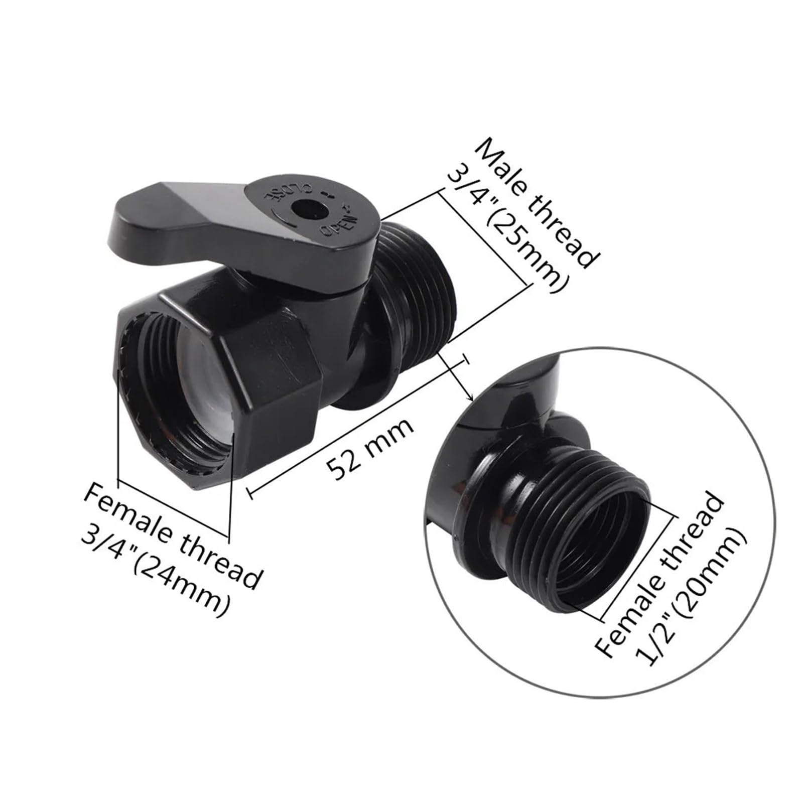Valvola filettata Femmina-Maschio da 3/4 di Pollice for irrigazione a Goccia, raccordi in plastica for Utensili, Adattatore for Tubo Flessibile, valvola di intercettazione