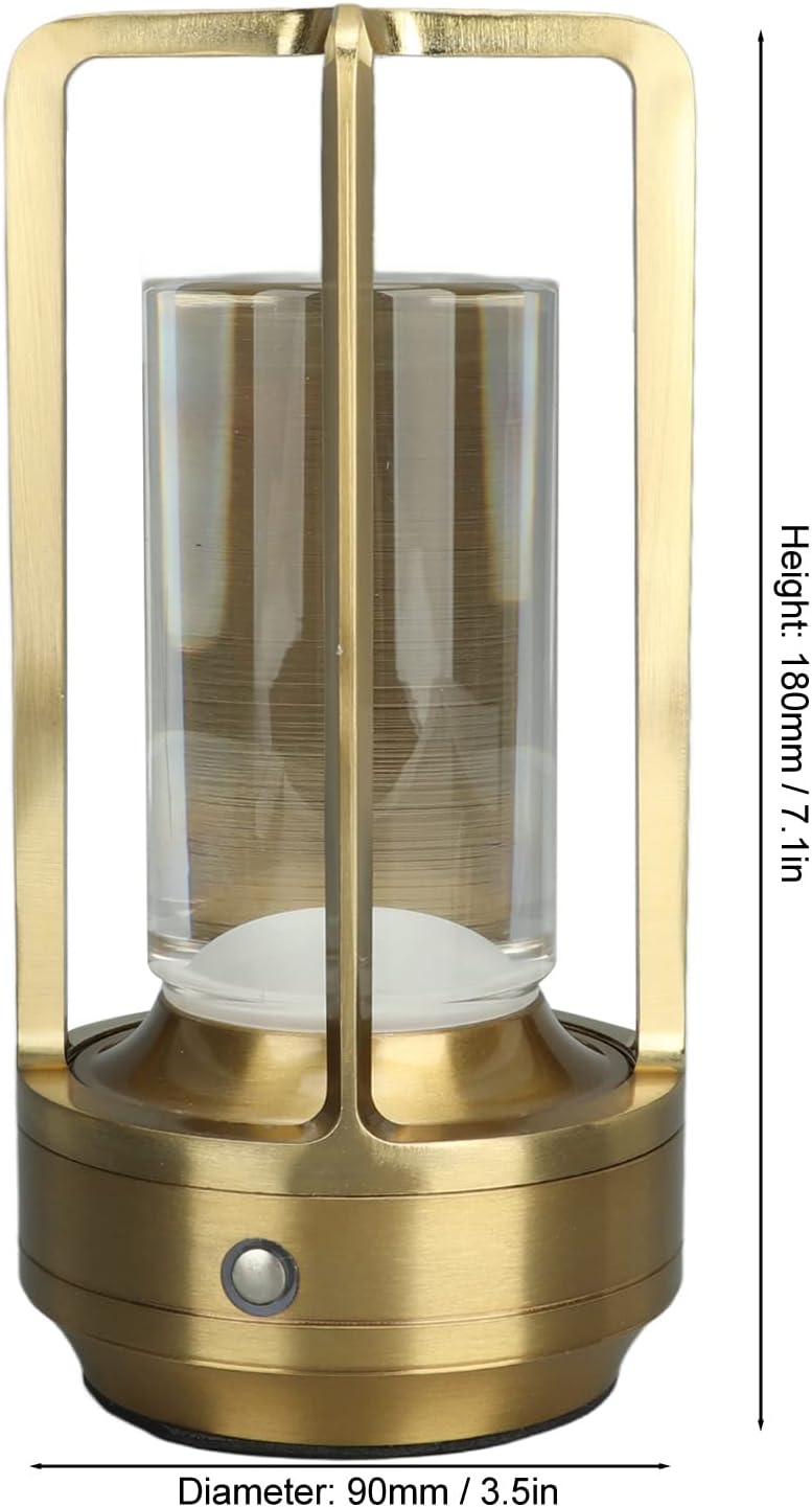 Pyhodi Table Lamp, 3 Colors Stepless Dimming LED Bedside Lamps with Touch Sensor, Portable Rechargeable Touch Lamp with Crystal Lampshade, Universal USB Charging for Bedroom,Study (Gold)