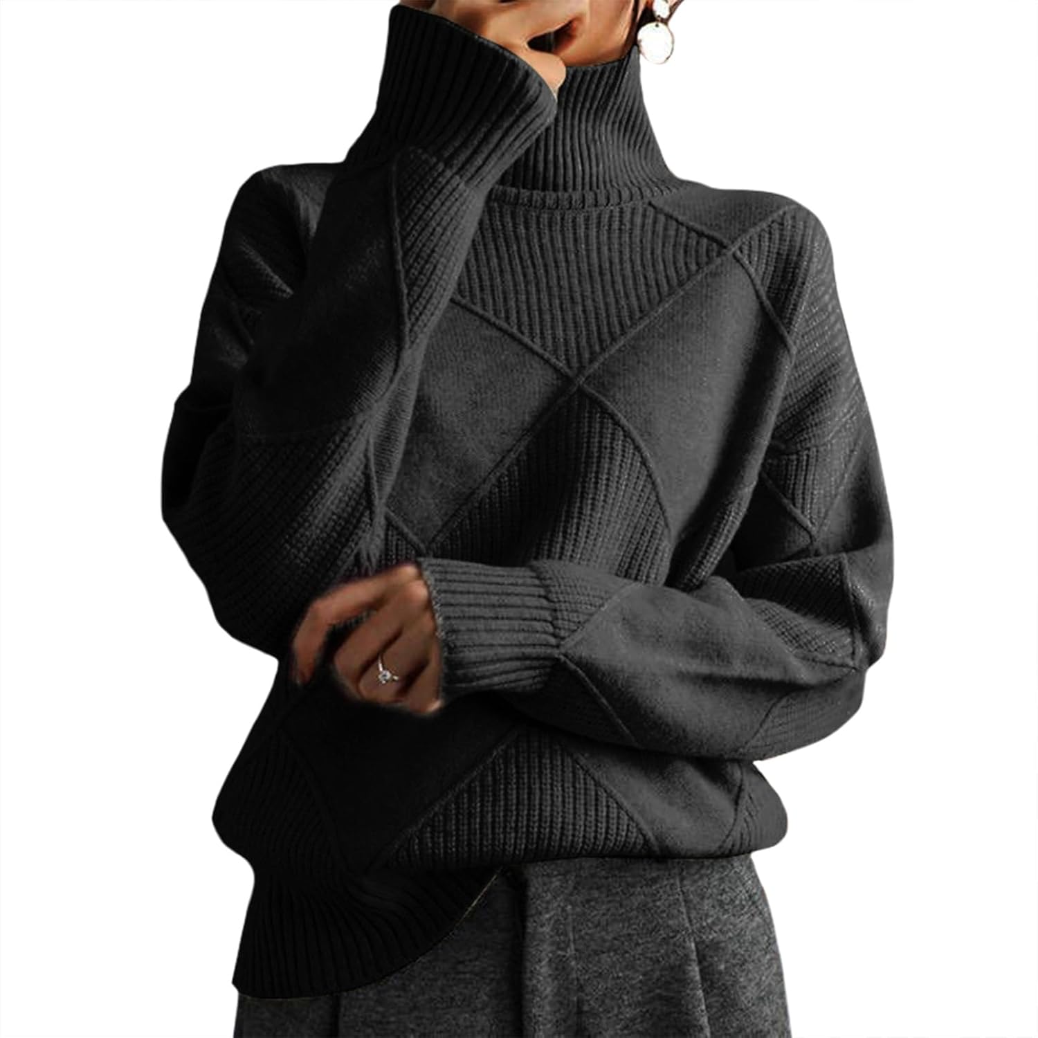 Womens Lightweight Sweaters Mock Turtleneck Long Sleeve Fall Winter Chunky Warm Pullover Tops Trendy Casual Outfits