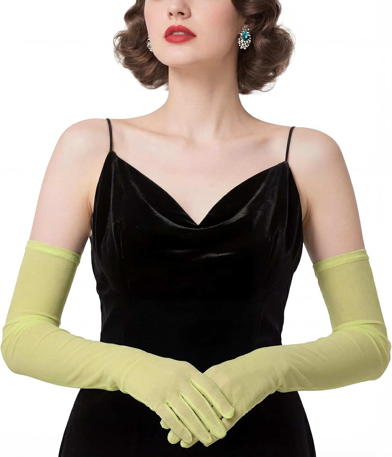 THARAHT Women Long Sheer Gloves Tulle Mesh Gloves Suitable For 1920s Opera Tea Party Attire And Bridal Evening Gowns