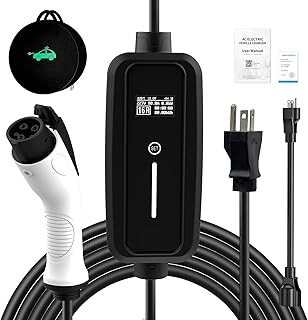 SubSun Adjustable Current, Portable Electric Vehicle Charger with NEMA Plug, Adjustable Current/Delay Charging for SEA J1772 EVs (16A 220V EV Charger, 16A-Level 1+2(for J1772 EVs))