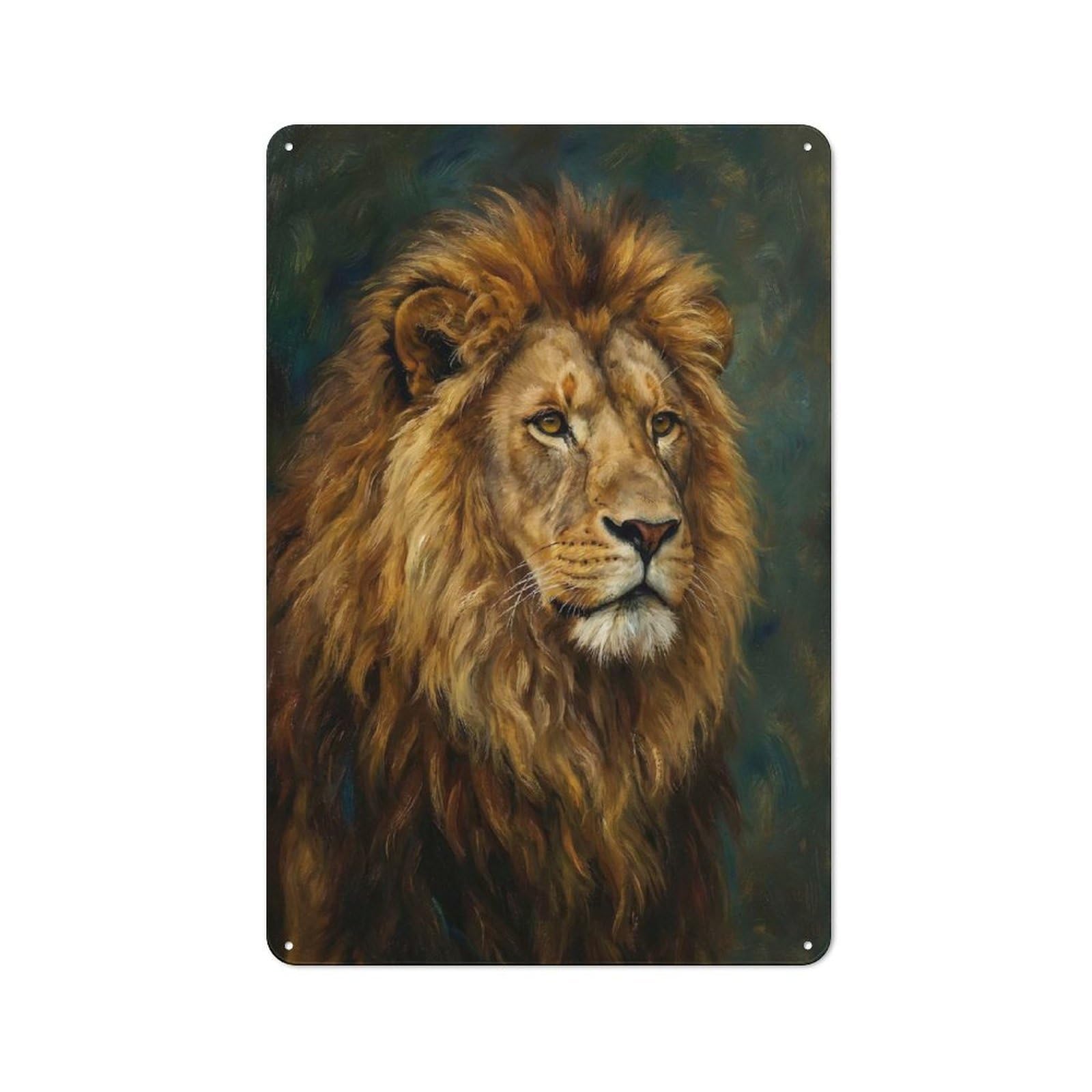 Junmoney Style-17 Majestic Lion Portrait(2) Tin Wall Plaque 30X20cm, Barn Style Rustic Kitchen Decor For Farmhouse Kitchen, Pantry Or Dining Area