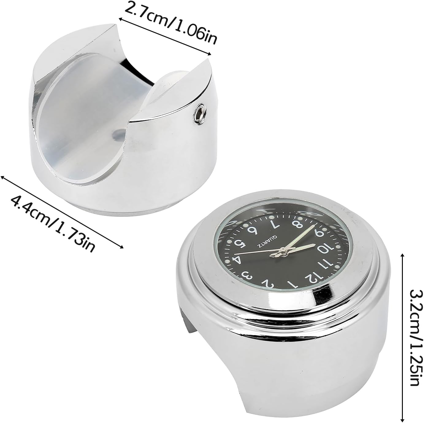 Motorcycle Handlebar Clock, Universal 7/8" to 1" Bike Handle Bar Watch | Bicycle Handlebar Clock Water Proof Bar Mount Watch for Cruiser, Chopper, Dirt Bike