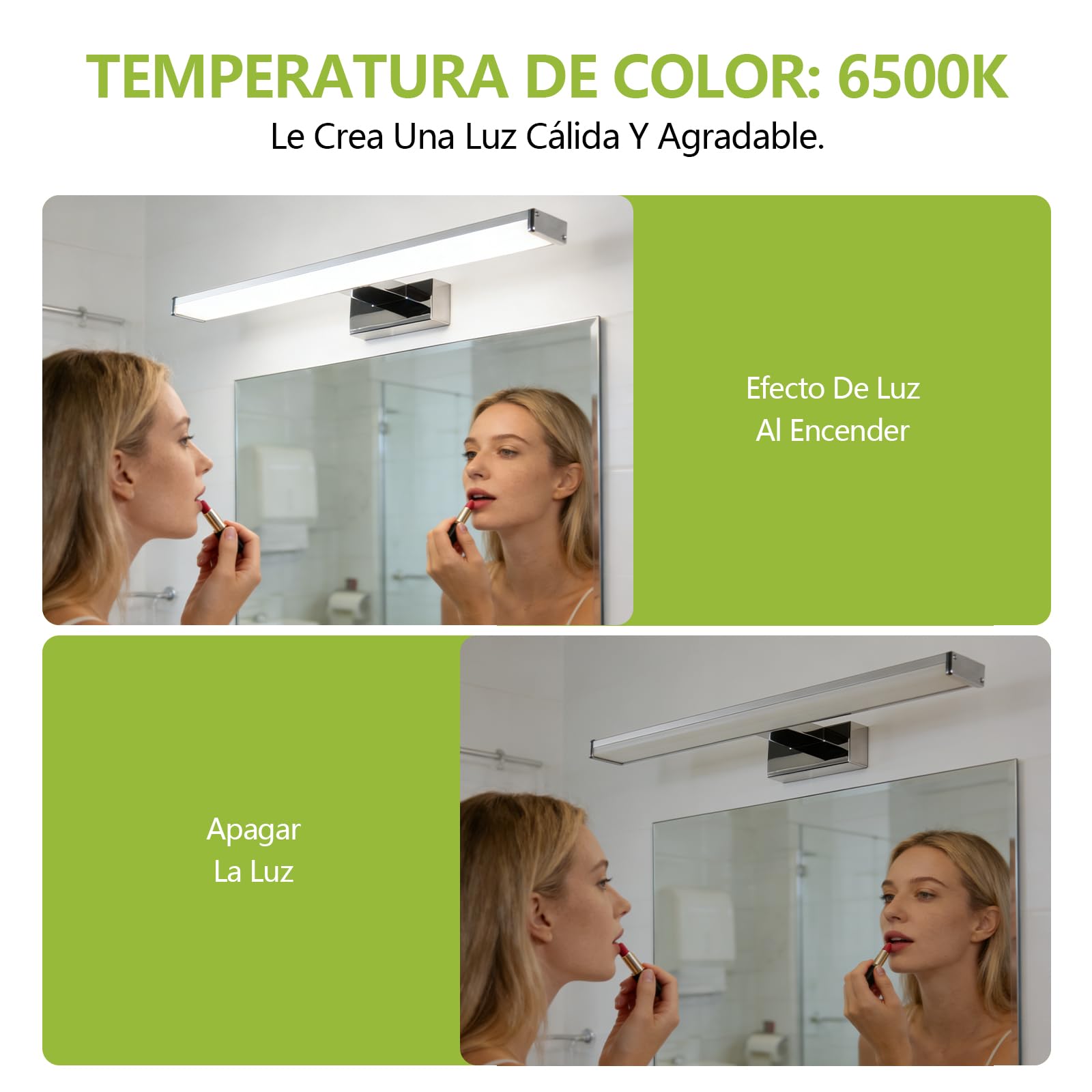 Lámpara de Espejo LED Baño 40cm 8W 640lm Blanca Frio 6500K IP44 Impermeable Aplique LED Aluminio Lámparas de Baño Iluminación para Armario Maquillaje Gabinete No Regulable 230V