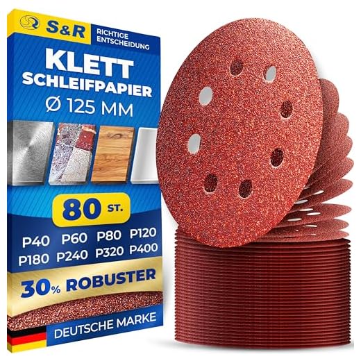 S&R Schleifpapier Set 125mm, Meister, 8 Löcher, 60St. Schleifblätter, Schleifscheiben für Klett: 10*P40, 10*P60, 10*P80, 10*P120, 10*P180, 10*P240 3 S&R Klett Schleifpapier Set 125 mm 70 St: je 10x P60, P80, P120, P180, P240, P320, P400, 8 Löcher, für Exzenterschleifer