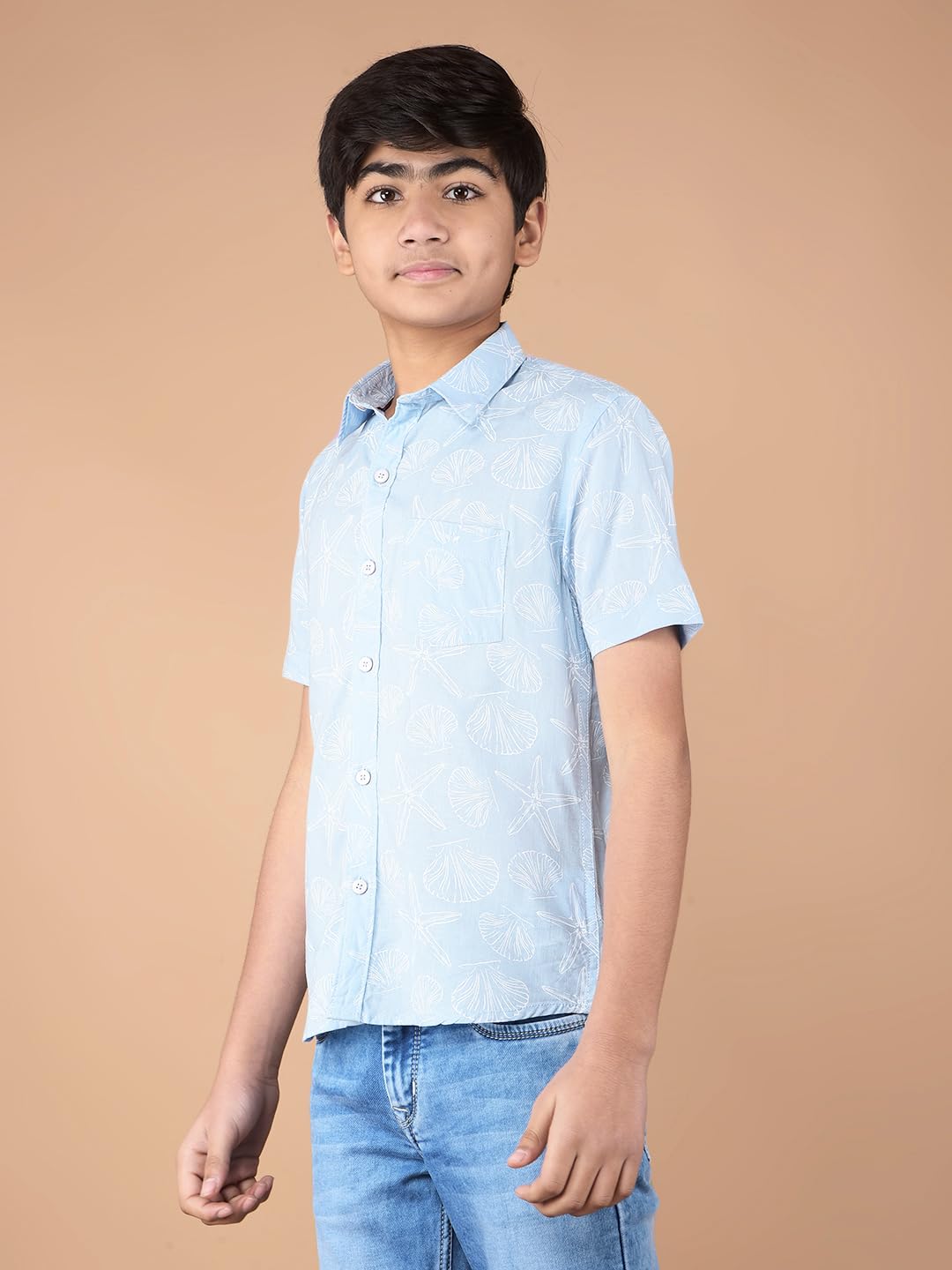 Crimsoune Club Boy's Blue Printed Shirt (13-14Y)