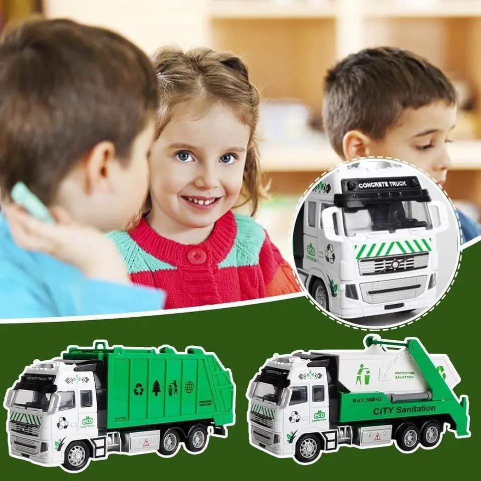 Image of Diecast Sanitation Truck- Friction Powered Truck with Top Open Dumper Pull Back Vehicles Toy Trucks for Kids ?Colors as Per Stock? (Sanitation Garbage Truck)