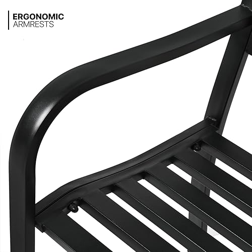 Miniatura 6 de MoNiBloom Banco de metal para exteriores, marco de hierro, banco de parque con acabado antiguo, con reposabrazos, césped, porche, entrada, camino,