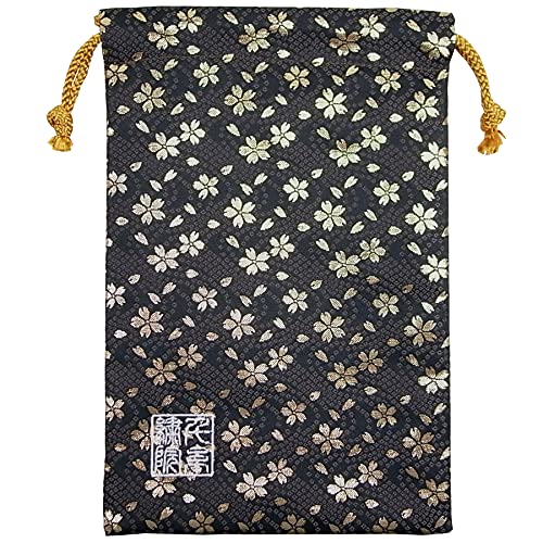 千糸繍院 Brocade drawstring bag, lined with Nishijin brocade, 1, size M. (Kurokinkozakura)