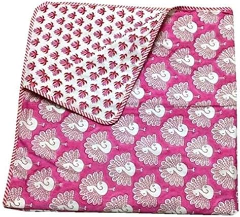 Sophia-Art Small Baby Quilt Indian Block Print Comforter Bedspread Handmade Blanket Throw